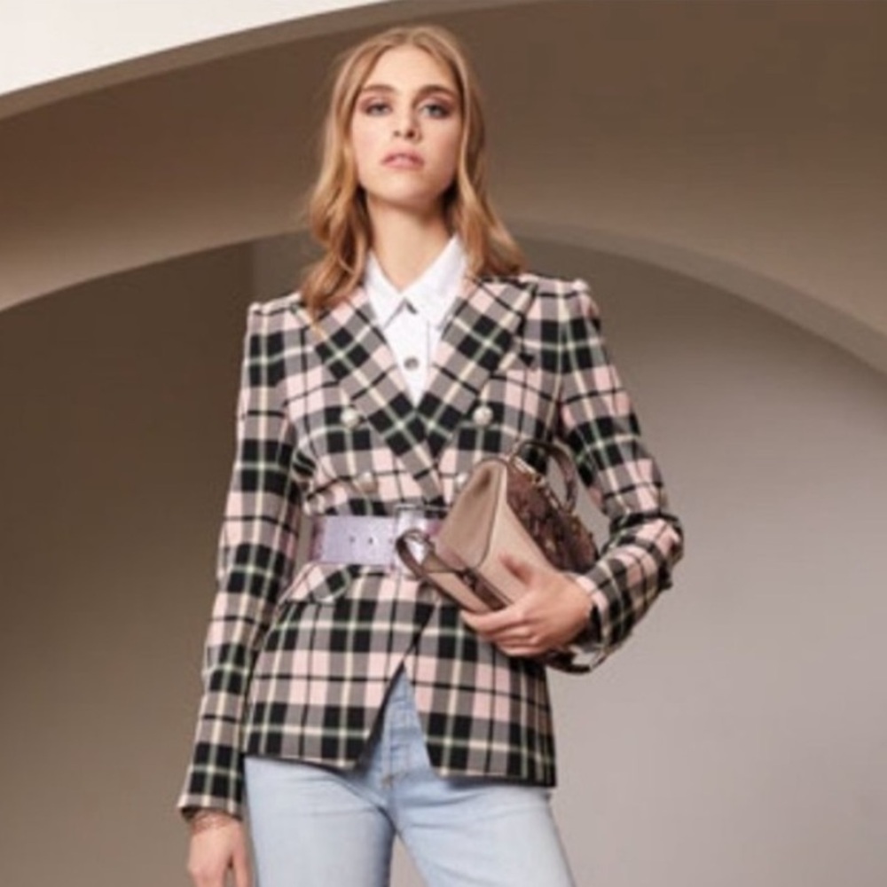 Veronica Beard Miller Blazer Pink Plaid size 6